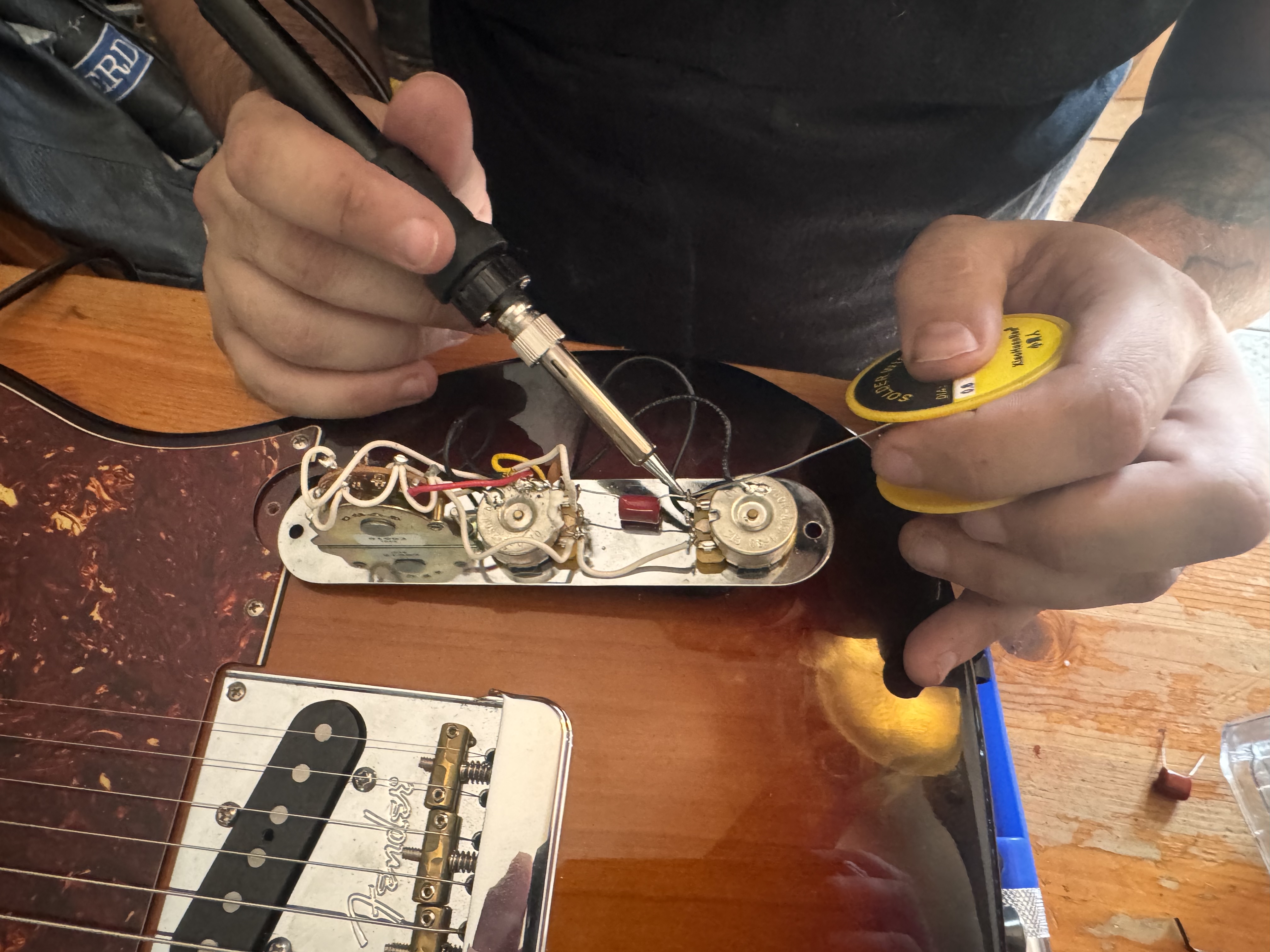 Soldering pickups into Olla Belle